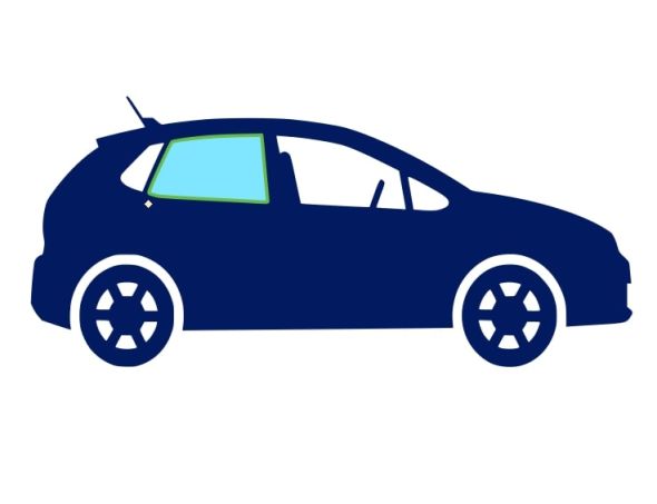 Acessar a peça Janela de vidro lateral direita traseira 5ptas com tonalidade verde.