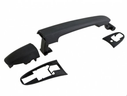 Acessar a peça Puxador porta frente direita com embelezador preta rugosa sem olho fechadura com junta